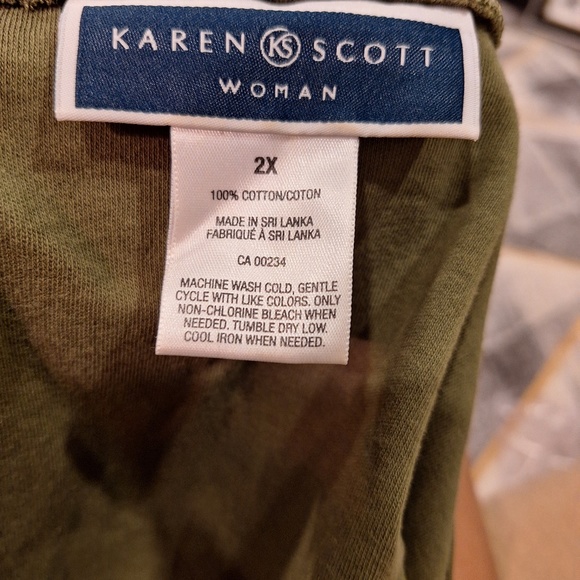 Karen Scott Olive Coloured Long Sleeve T shirt - Picture 2 of 2